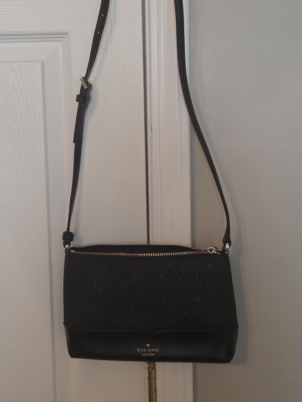 kate spade Black Glitter Crossbody Bag with Gold Hardware